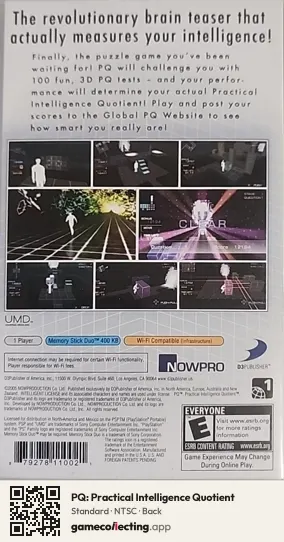 PQ: Practical Intelligence Quotient PlayStation Portable, NTSC box back