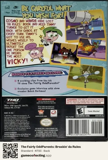 The Fairly OddParents: Breakin' da Rules Nintendo GameCube, NTSC box back