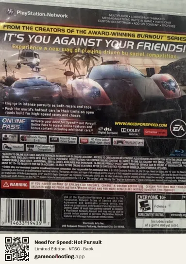 Need for Speed: Hot Pursuit PlayStation 3, NTSC box back