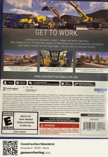 Construction Simulator PlayStation 5, NTSC box back