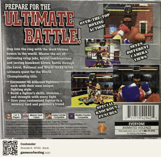 Contender PlayStation, NTSC box back