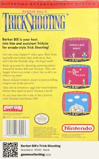 Barker Bill's Trick Shooting Nintendo Entertainment System, NTSC box back