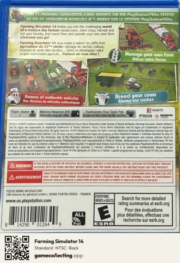 Farming Simulator 14 PlayStation Vita, NTSC box back