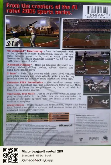 Major League Baseball 2K5 Xbox, NTSC box back