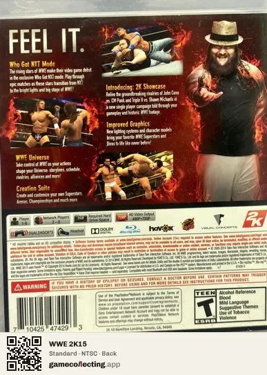 WWE 2K15 PlayStation 3, NTSC box back