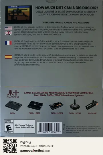 Dig Dug Atari 7800, NTSC box back