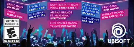 Just Dance 2018, the ESRB box on its front