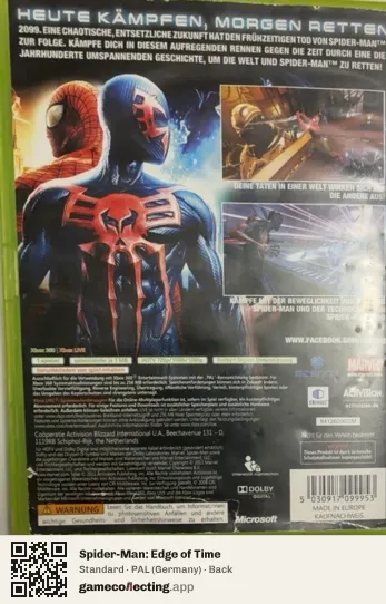 Spider-Man: Edge of Time Xbox 360, Germany box back