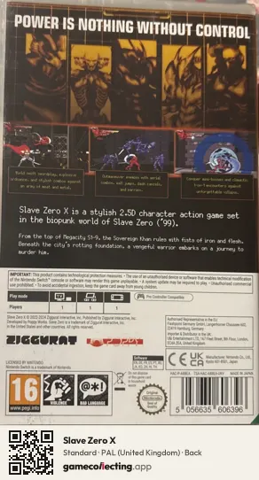 Slave Zero X Nintendo Switch, United Kingdom box back