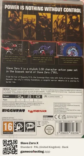 Slave Zero X Nintendo Switch, United Kingdom box back