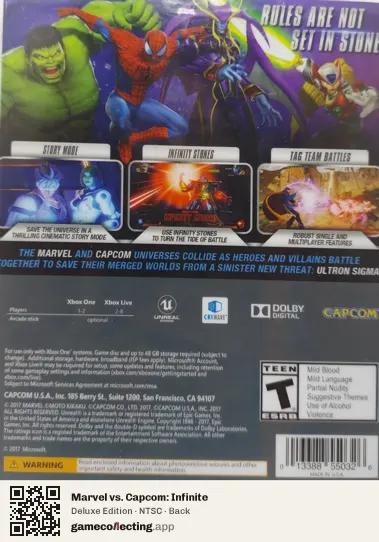 Marvel vs. Capcom: Infinite Xbox One, NTSC box back