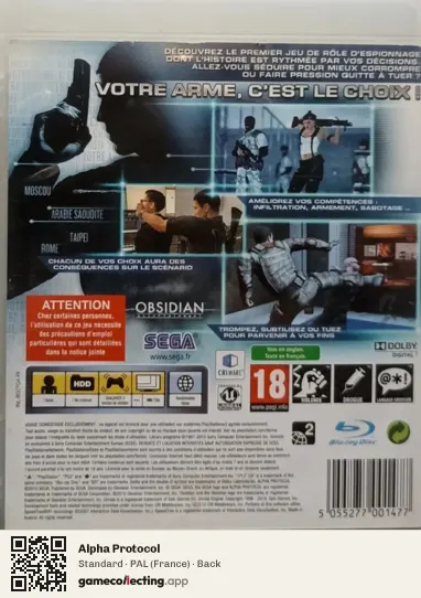 Alpha Protocol PlayStation 3, France box back