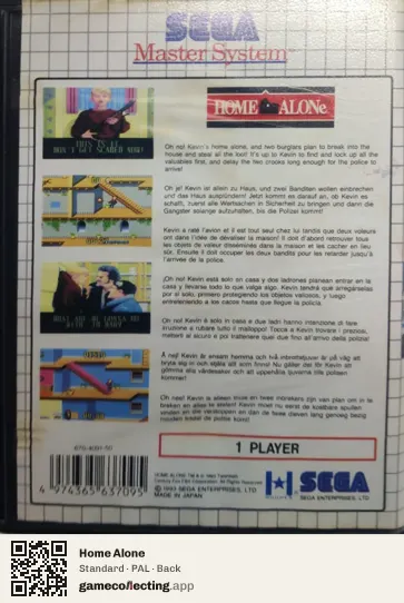 Home Alone Sega Master System, PAL box back