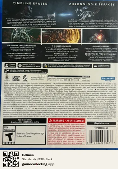 Dolmen PlayStation 5, NTSC box back