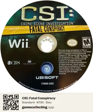 CSI: Fatal Conspiracy Nintendo Wii, NTSC disc