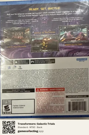 Transformers: Galactic Trials PlayStation 5, NTSC box back