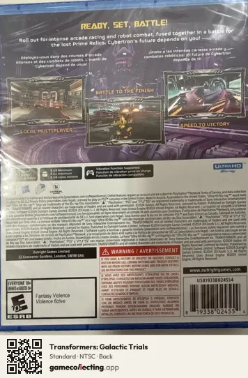 Transformers: Galactic Trials PlayStation 5, NTSC box back
