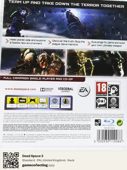 Dead Space 3 PlayStation 3, United Kingdom box back