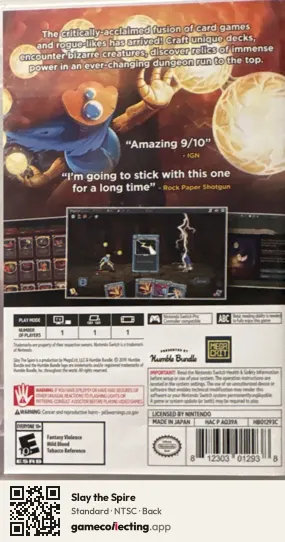 Slay the Spire Nintendo Switch, NTSC box back