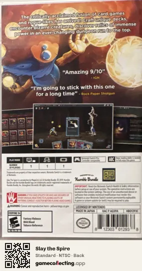 Slay the Spire Nintendo Switch, NTSC box back