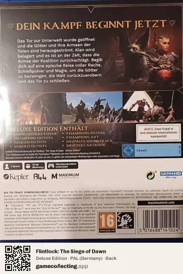 Flintlock: The Siege of Dawn PlayStation 5, Germany box back
