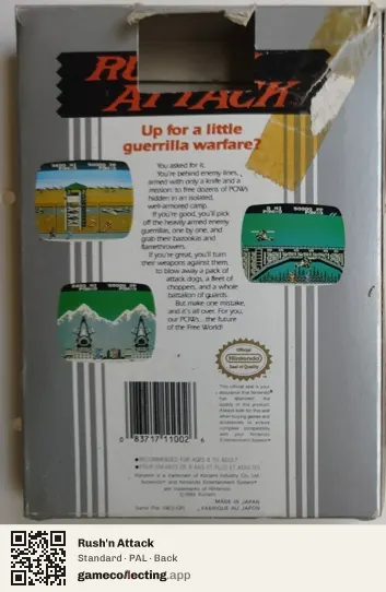 Rush'n Attack Nintendo Entertainment System, PAL box back