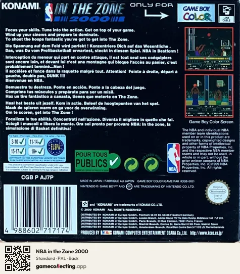 NBA in the Zone 2000 Game Boy Color, PAL box back
