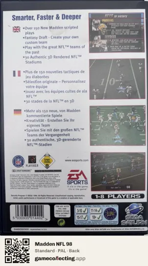 Madden NFL 98 Sega Saturn, PAL box back