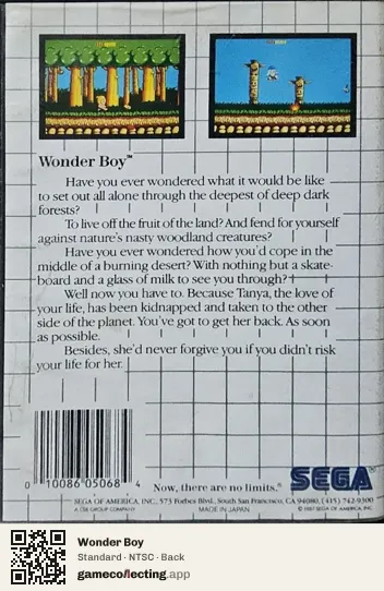 Wonder Boy Sega Master System, NTSC box back