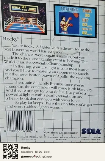 Rocky Sega Master System, NTSC box back