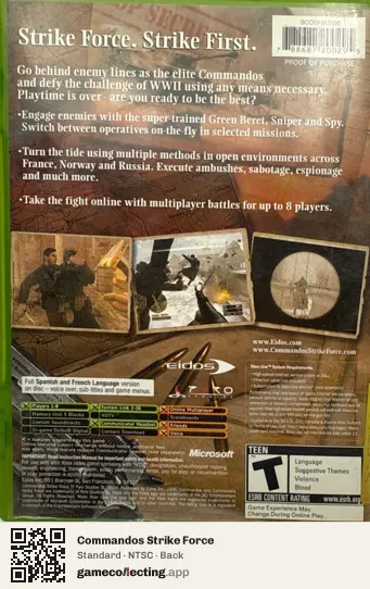 Commandos Strike Force Xbox, NTSC box back