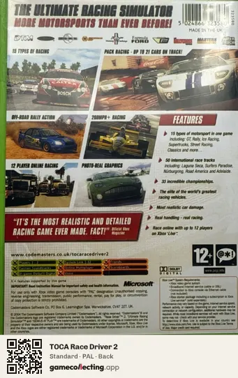 TOCA Race Driver 2 Xbox, PAL box back