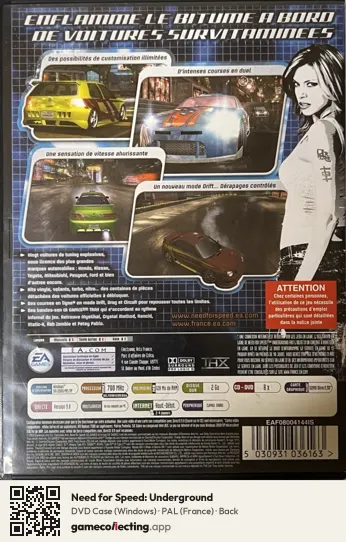 Need for Speed: Underground Computer, France box back