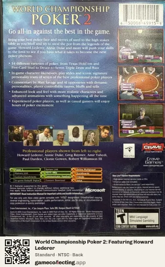 World Championship Poker 2: Featuring Howard Lederer Xbox, NTSC box back