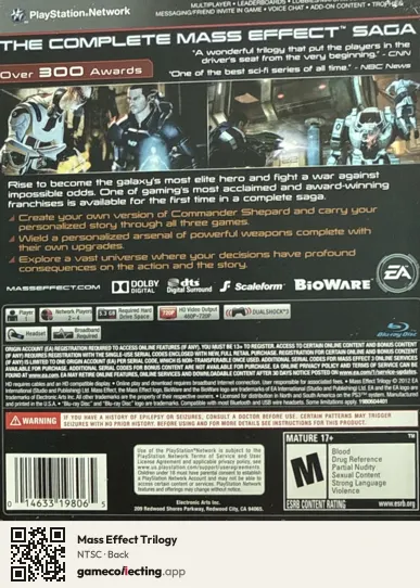 Mass Effect Trilogy PlayStation 3, NTSC box back