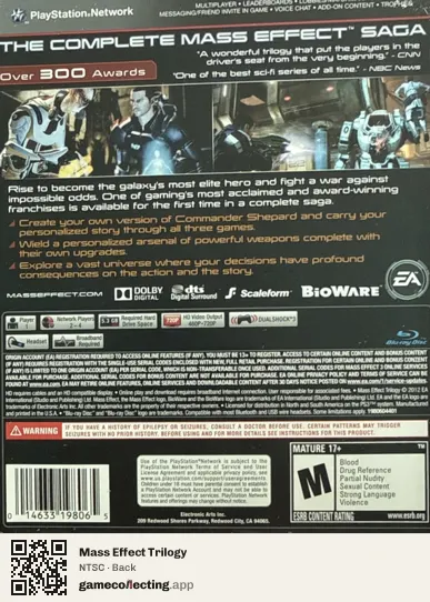 Mass Effect Trilogy PlayStation 3, NTSC box back