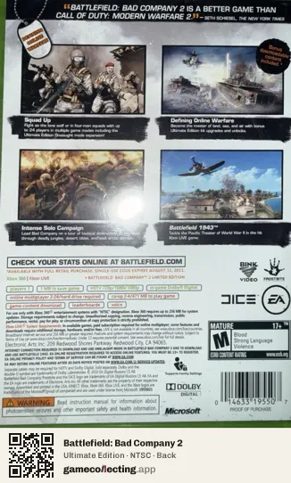 Battlefield: Bad Company 2 Xbox 360, NTSC box back