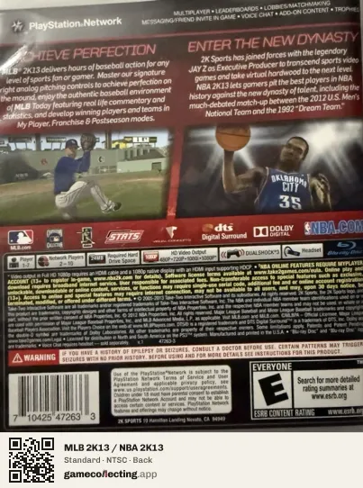 MLB 2K13 / NBA 2K13 PlayStation 3, NTSC box back