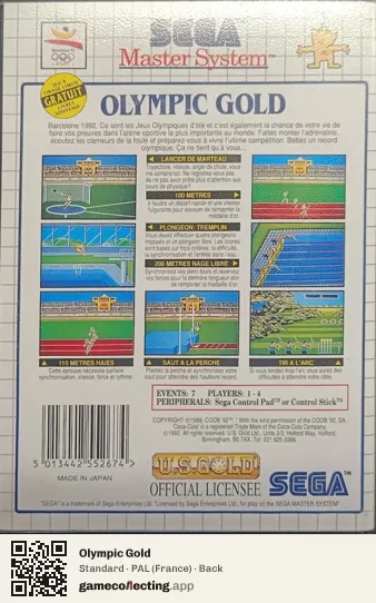 Olympic Gold Sega Master System, France box back
