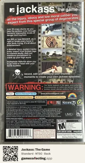 Jackass: The Game PlayStation Portable, NTSC box back