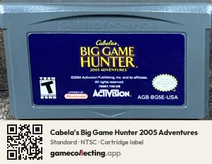 Cabela's Big Game Hunter 2005 Adventures Game Boy Advance, NTSC cartridge label