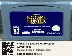 Cabela's Big Game Hunter 2005 Adventures Game Boy Advance, NTSC cartridge label