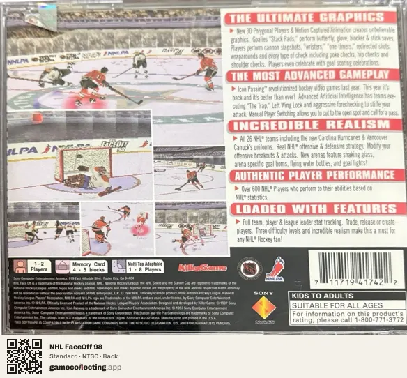NHL FaceOff 98 PlayStation, NTSC box back