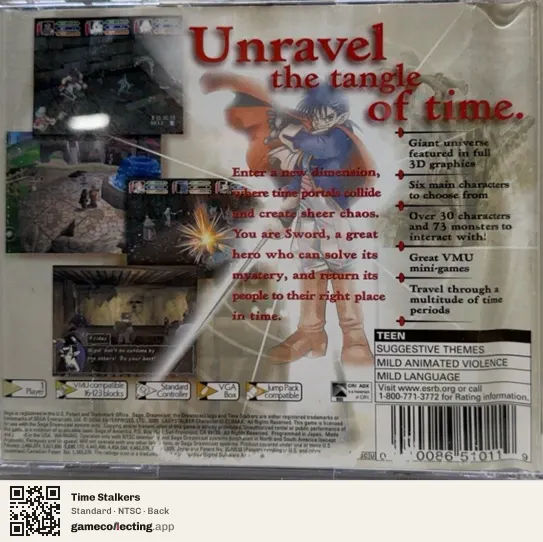 Time Stalkers Sega Dreamcast, NTSC box back