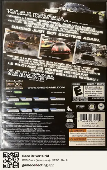 Race Driver: Grid Computer, NTSC box back