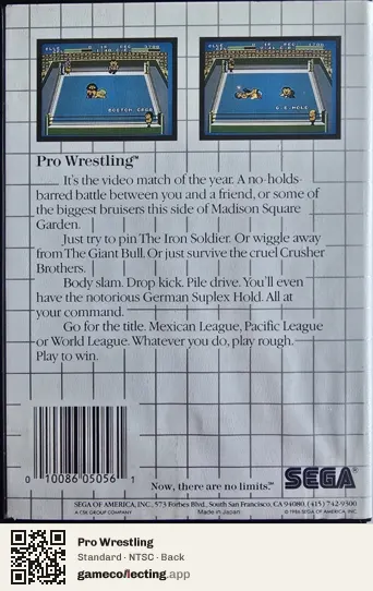 Pro Wrestling Sega Master System, NTSC box back