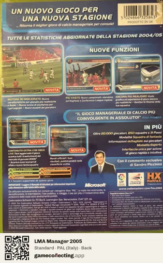 LMA Manager 2005 Xbox, Italy box back