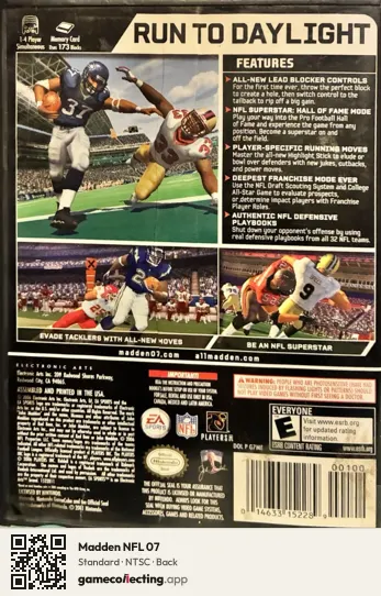 Madden NFL 07 Nintendo GameCube, NTSC box back