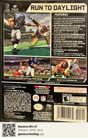 Madden NFL 07 Nintendo GameCube, NTSC box back