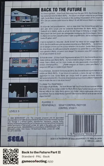 Back to the Future Part II Sega Master System, PAL box back